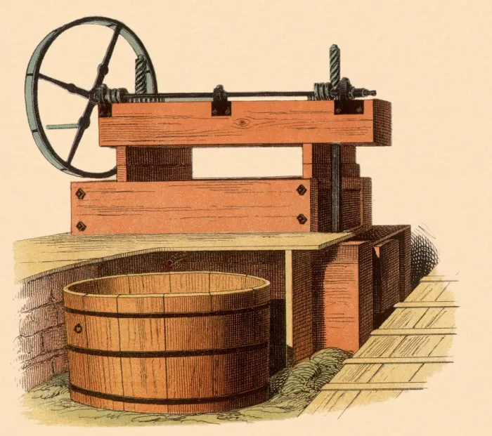 Framed Print : Grape Press Date: 1880 Framed Print : Grape Press Date: 1880