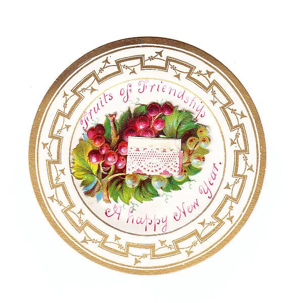Grapes on a circular New Year card