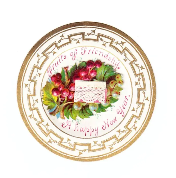 Framed Print : Grapes on a circular New Year card Framed Print : Grapes on a circular New Year card
