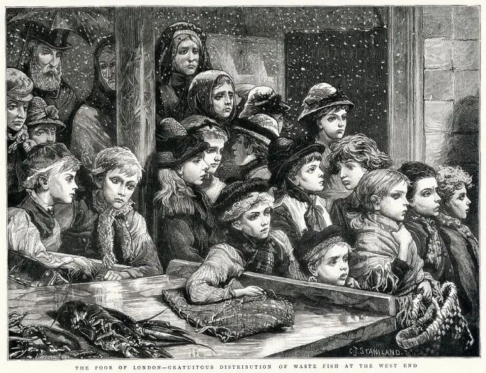 Framed Print : Gratuitous Distribution of Waste Fish, London 1882 Framed Print : Gratuitous Distribution of Waste Fish, London 1882