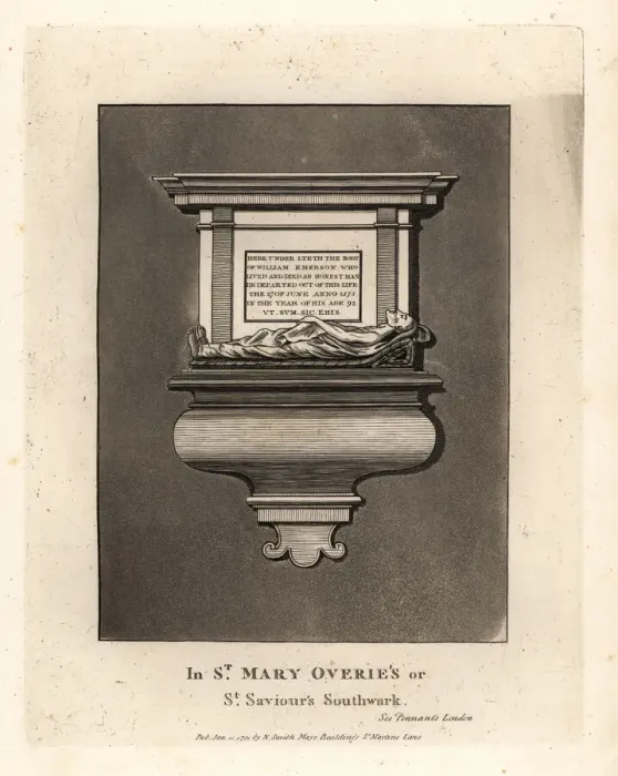 Framed Print : Grave effigy and monument to William Emerson, died 1575 Framed Print : Grave effigy and monument to William Emerson, died 1575