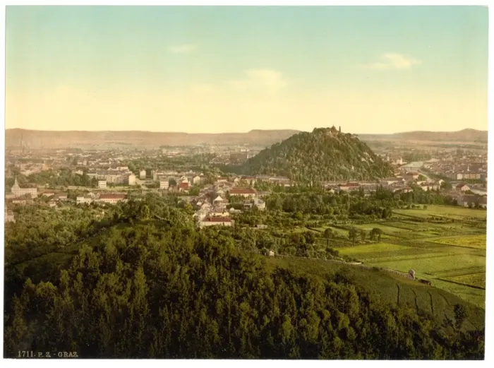 Framed Print : Graz, general view from the Rainer Kogel, Styria, Austro-Hun Framed Print : Graz, general view from the Rainer Kogel, Styria, Austro-Hun