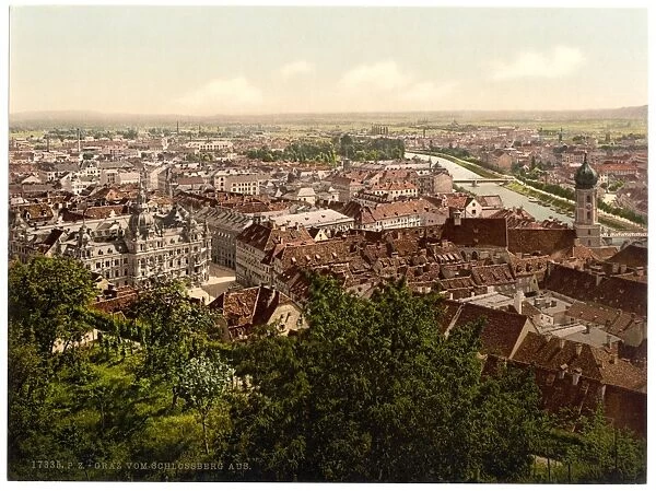 Graz, view from the Schlossberg, Styria, Austro-Hungary