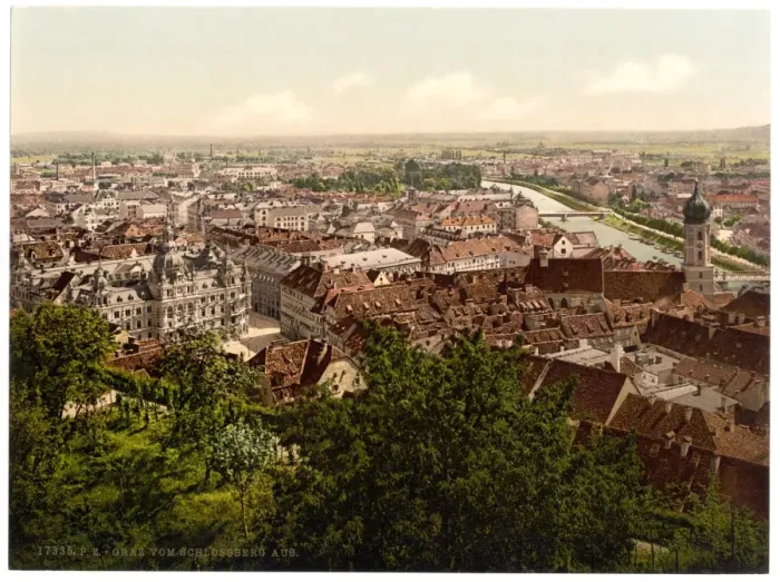 Framed Print : Graz, view from the Schlossberg, Styria, Austro-Hungary Framed Print : Graz, view from the Schlossberg, Styria, Austro-Hungary