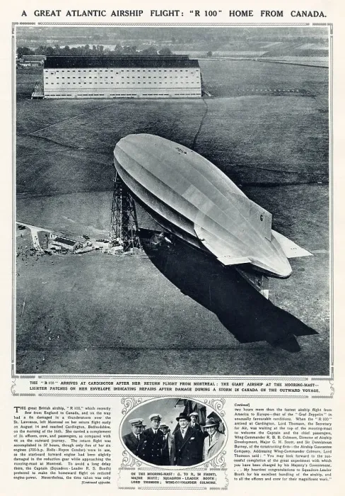 Framed Print : The great British R 100 arrived at Cardington after return flight from Montreal, in 78 hours. The damaged fin in a thunderstorm over the St. Lawrence, left Montreal on her return flight early on August 14th and reached Cardington Framed Print : The great British R 100 arrived at Cardington after return flight from Montreal, in 78 hours. The damaged fin in a thunderstorm over the St. Lawrence, left Montreal on her return flight early on August 14th and reached Cardington