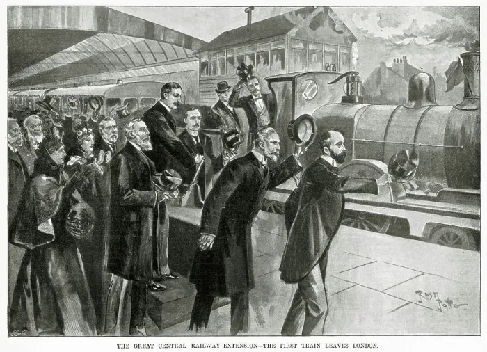 Framed Print : Great Central Railway Extention - First Train Leaving 1899 Framed Print : Great Central Railway Extention - First Train Leaving 1899