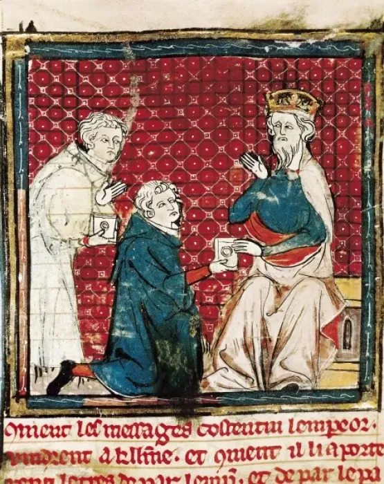 Framed Print : Great Chronicles of France (14th c. ). Two messengers Framed Print : Great Chronicles of France (14th c. ). Two messengers