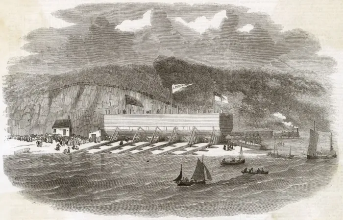 Framed Print : Great Eastern Pontoon at Milford Haven, 1857 Framed Print : Great Eastern Pontoon at Milford Haven, 1857
