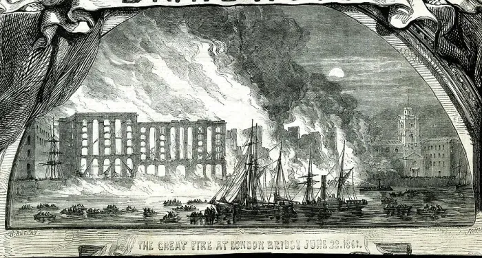 Framed Print : Great Fire at Tooley Street, London Bridge, June 1861 Framed Print : Great Fire at Tooley Street, London Bridge, June 1861
