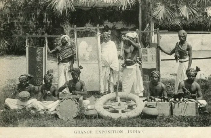 Framed Print : Great Indian Exhibition, Paris -- nine Indian men Framed Print : Great Indian Exhibition, Paris -- nine Indian men