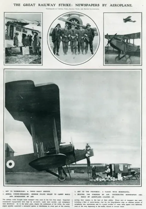 Framed Print : Great railway strike, newspapers by aeroplane 1919 Framed Print : Great railway strike, newspapers by aeroplane 1919