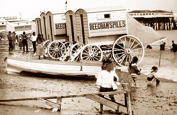 Great Yarmouth beach, pier and bathing machines