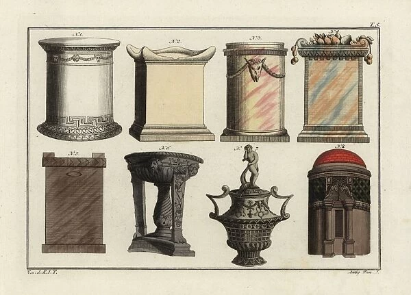 Greek altars, tripod, urn and tomb