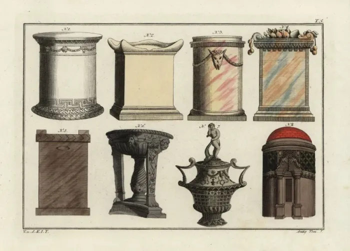 Framed Print : Greek altars, tripod, urn and tomb Framed Print : Greek altars, tripod, urn and tomb