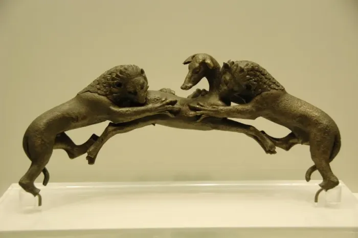 Framed Print : Greek Art. 5th century B. C. Greece. Bronze bath handle depic Framed Print : Greek Art. 5th century B. C. Greece. Bronze bath handle depic