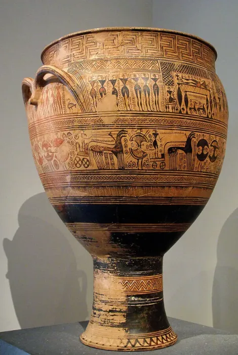 Framed Print : Greek art. 8th century B. C. Terracotta funerary krater. Metr Framed Print : Greek art. 8th century B. C. Terracotta funerary krater. Metr
