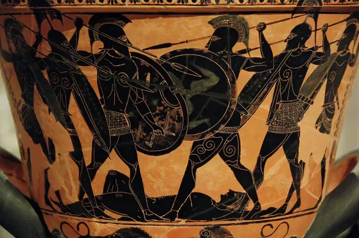 Framed Print : Greek art. Attic krater painted with black figures represent Framed Print : Greek art. Attic krater painted with black figures represent