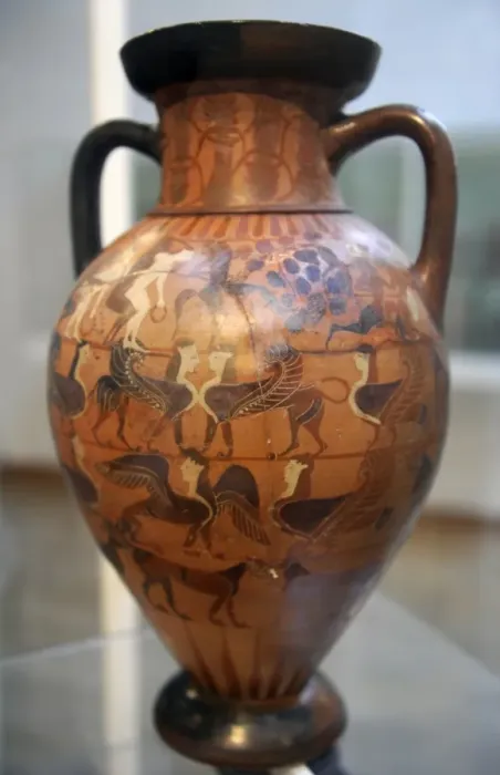 Framed Print : Greek Art. Magna Graecia. Amphora decorated. Sphinxes. Natio Framed Print : Greek Art. Magna Graecia. Amphora decorated. Sphinxes. Natio
