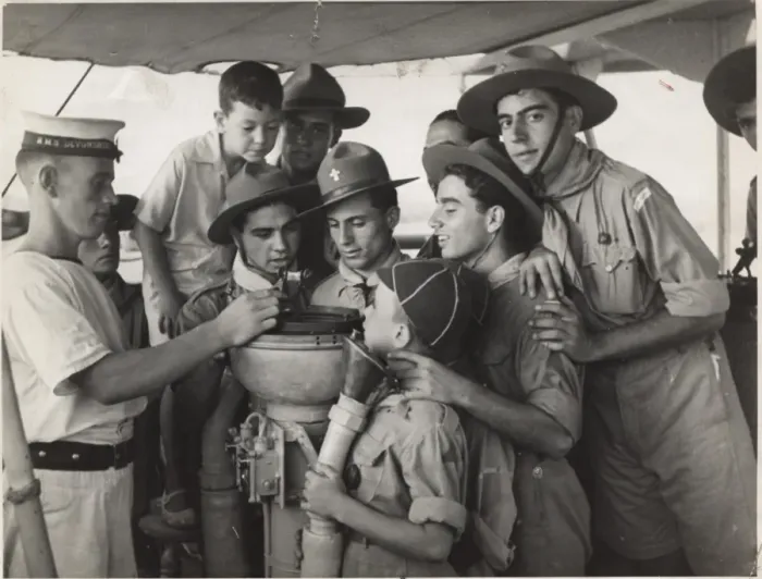 Framed Print : Greek boy scouts on HMS Devonshire in Egypt Framed Print : Greek boy scouts on HMS Devonshire in Egypt