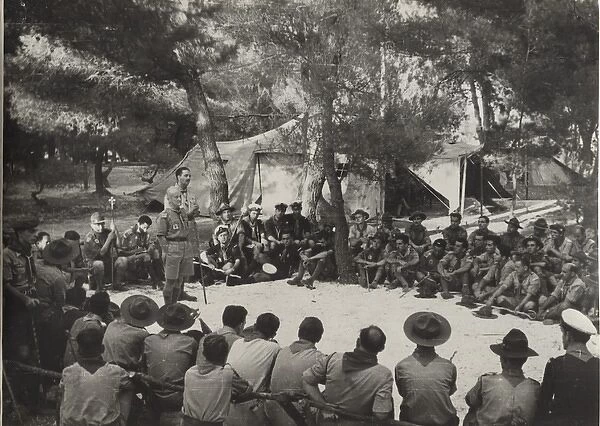 Greek boy scouts and leaders at camp