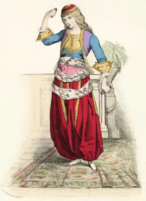 Framed Print : A Greek dancing girl in a costume and position that shows Turkish influence Framed Print : A Greek dancing girl in a costume and position that shows Turkish influence