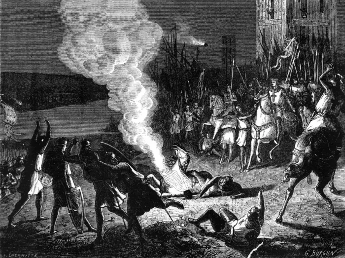 Framed Print : Greek fire used by Saracens, 1248 Framed Print : Greek fire used by Saracens, 1248