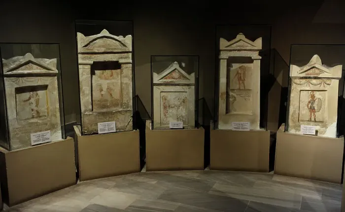 Framed Print : Greek steles with traces of polychromy. From Sidon (Lebanon) Framed Print : Greek steles with traces of polychromy. From Sidon (Lebanon)
