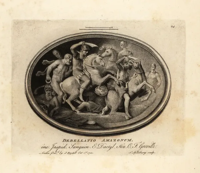 Framed Print : Greek warriors defeating Amazons on horseback Framed Print : Greek warriors defeating Amazons on horseback