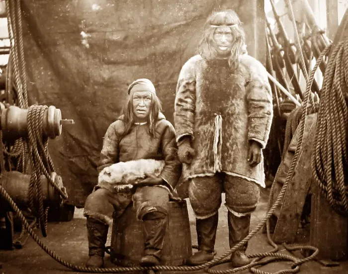 Framed Print : Greenland Inuits on board a whaling ship - Victorian period Framed Print : Greenland Inuits on board a whaling ship - Victorian period