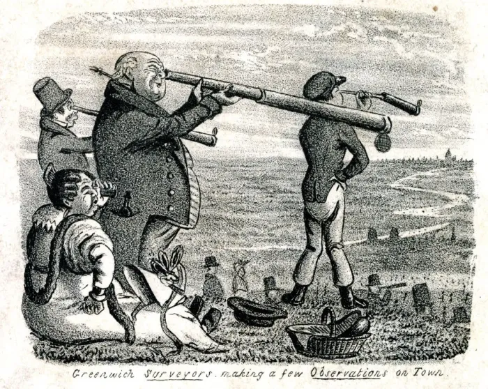 Framed Print : Greenwich Surveyors making a few Observations on Town Framed Print : Greenwich Surveyors making a few Observations on Town