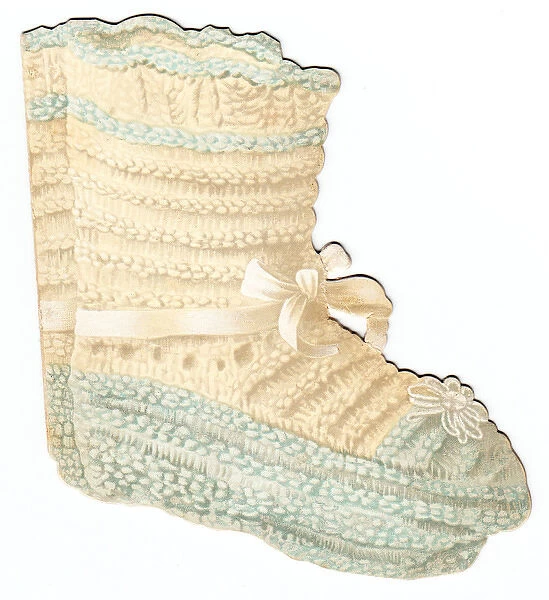 Greetings card, babys knitted shoe