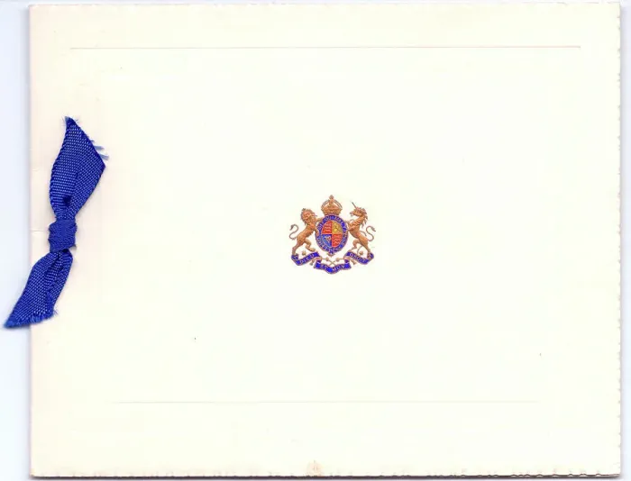 Framed Print : Greetings card with blue ribbon and British coat of arms Framed Print : Greetings card with blue ribbon and British coat of arms