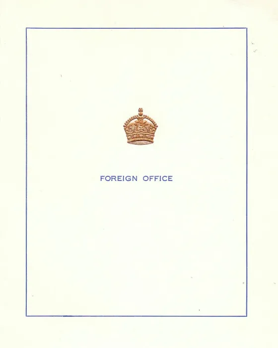 Framed Print : Greetings card with gold crown, British Foreign Office Framed Print : Greetings card with gold crown, British Foreign Office