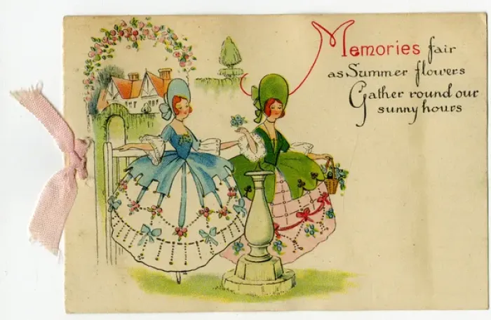 Framed Print : Greetings card, two ladies in a summer garden Framed Print : Greetings card, two ladies in a summer garden