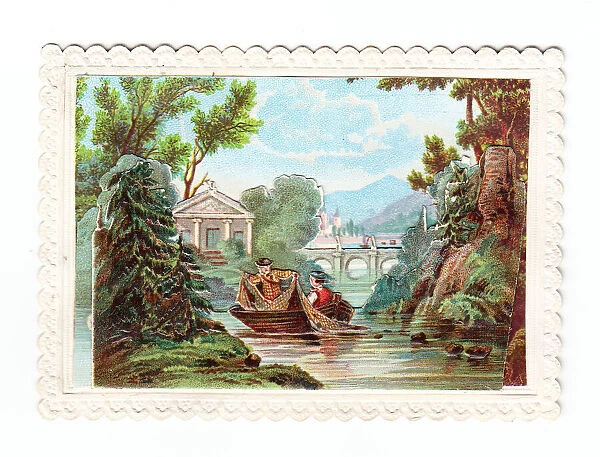 Greetings card with two men fishing from a boat