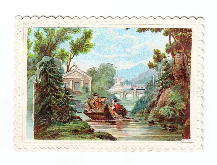 Framed Print : Greetings card with two men fishing from a boat Framed Print : Greetings card with two men fishing from a boat