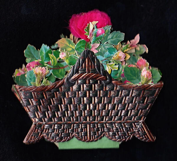 Greetings card in the shape of a basket of pink roses