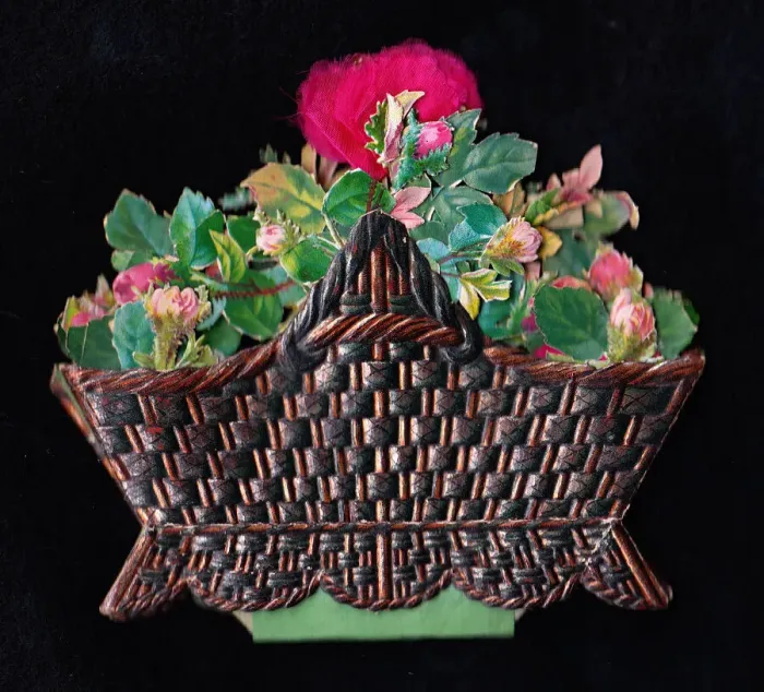 Framed Print : Greetings card in the shape of a basket of pink roses Framed Print : Greetings card in the shape of a basket of pink roses
