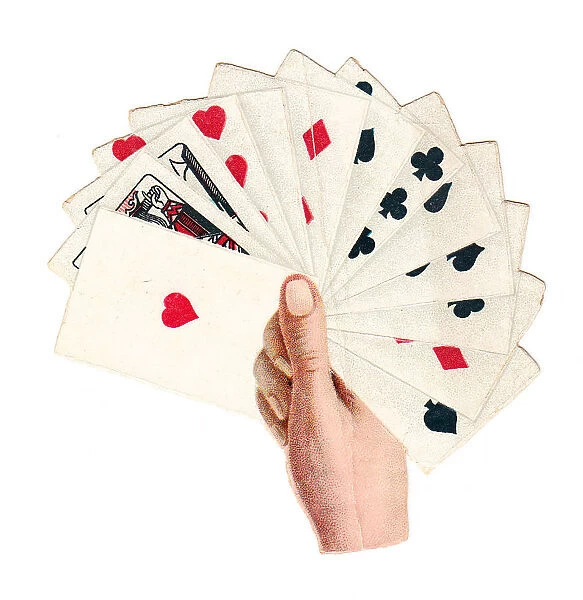 Greetings card in the shape of a hand holding playing cards