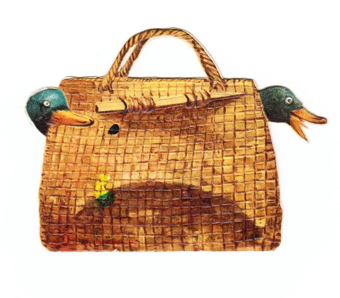 Framed Print : Greetings card in the shape of a handbag, with ducks Framed Print : Greetings card in the shape of a handbag, with ducks