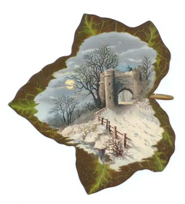 Framed Print : Greetings card in the shape of a leaf with moonlit scene Framed Print : Greetings card in the shape of a leaf with moonlit scene