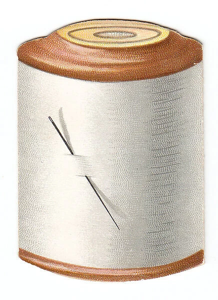 Greetings card in the shape of a reel of cotton