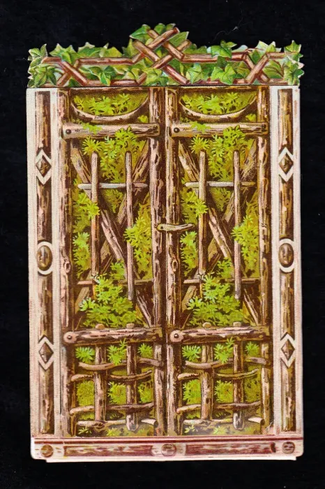 Framed Print : Greetings card in the shape of a rustic wooden door Framed Print : Greetings card in the shape of a rustic wooden door