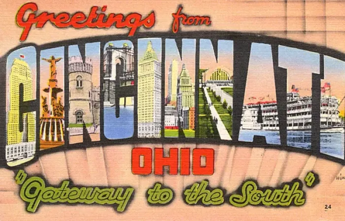 Framed Print : Greetings from Cincinnati - Big Letter Greetings Postcard Framed Print : Greetings from Cincinnati - Big Letter Greetings Postcard