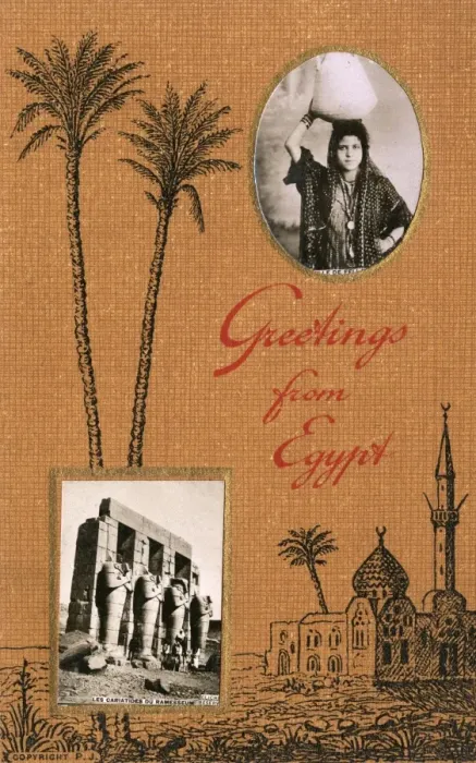 Framed Print : Greetings from Egypt - Water Carrier and Ramesseum, Thebes Framed Print : Greetings from Egypt - Water Carrier and Ramesseum, Thebes