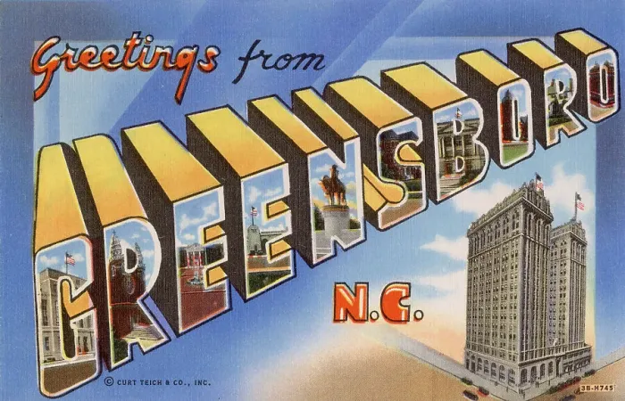 Framed Print : Greetings from Greensboro, North Carolina, USA Date: 1943 Framed Print : Greetings from Greensboro, North Carolina, USA Date: 1943