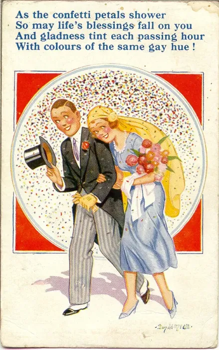 Framed Print : Greetings postcard, Bride and groom Date: 20th century Framed Print : Greetings postcard, Bride and groom Date: 20th century
