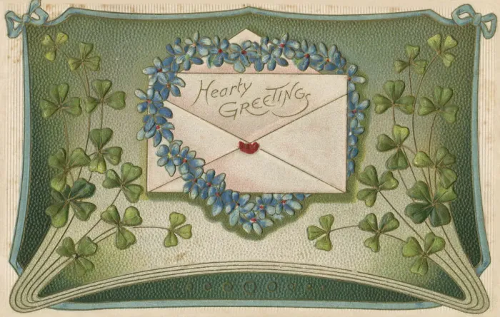 Framed Print : Greetings Postcard with good luck Shamrocks Framed Print : Greetings Postcard with good luck Shamrocks