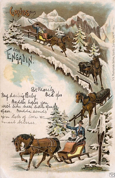 Greetings postcard - Sledges in The Engadin
