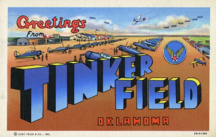 Framed Print : Greetings from Tinkler Field, Oklahoma, USA. Names after Major General Clarence Leonard Framed Print : Greetings from Tinkler Field, Oklahoma, USA. Names after Major General Clarence Leonard